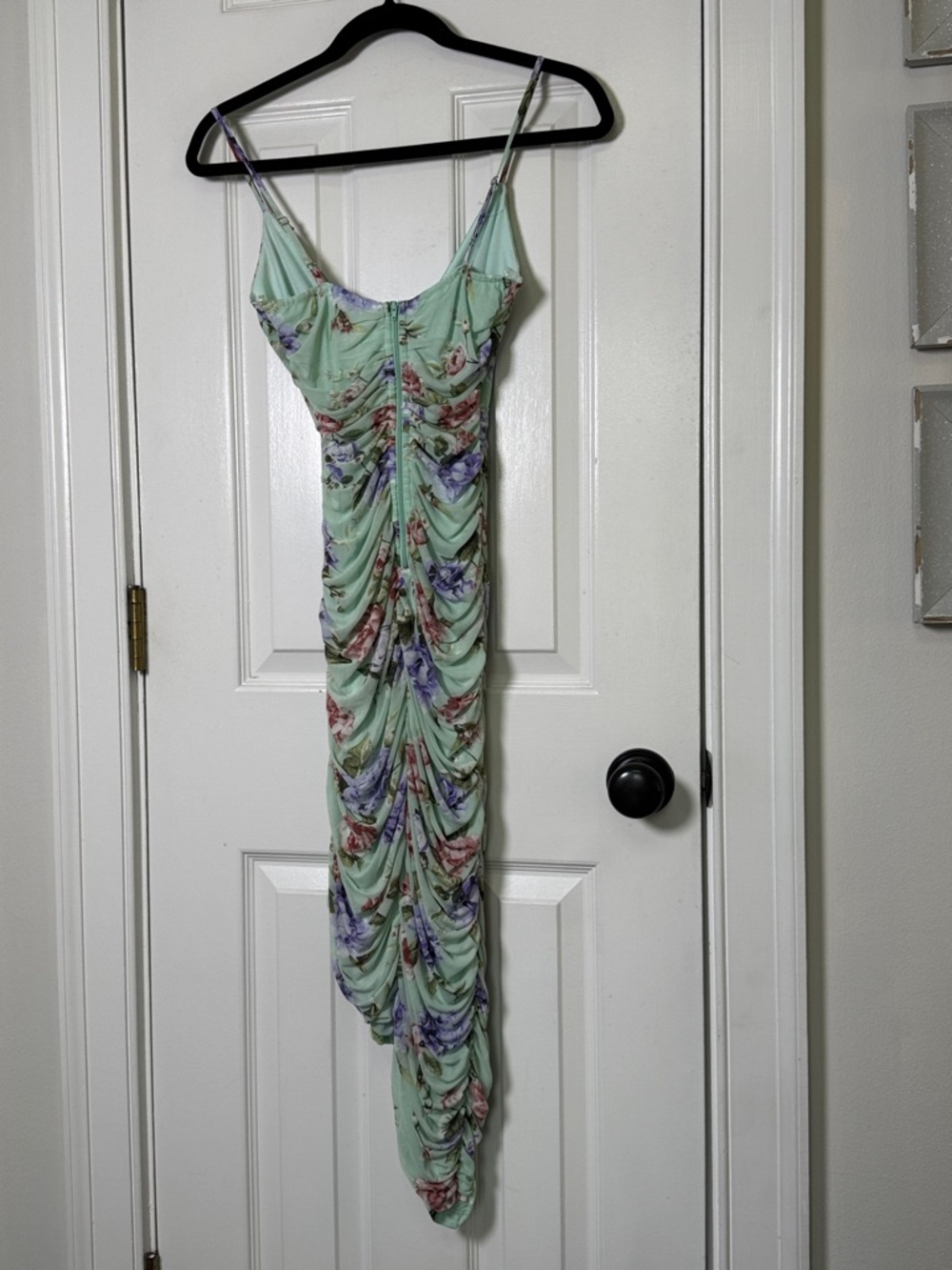 NWT Windsor Floral Ruched Midi Dress Mint Green Slit Bodycon Small - Picture 4 of 7